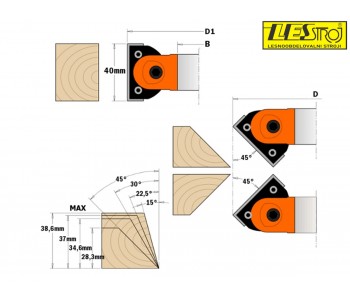 Adjustable chamfer cutter head with positive stop CMT 694.018 +90/-90° D120x40 mm