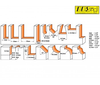 Bit set for router 900.001.00, 15-piece