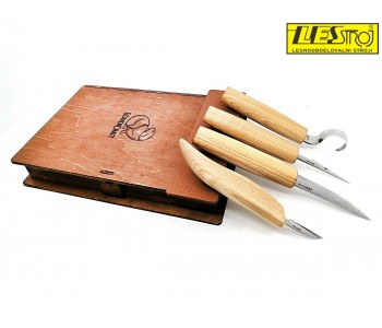 Set rezbarskih nožev v leseni škatli S09book