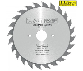 Adjustable scoring saw blades